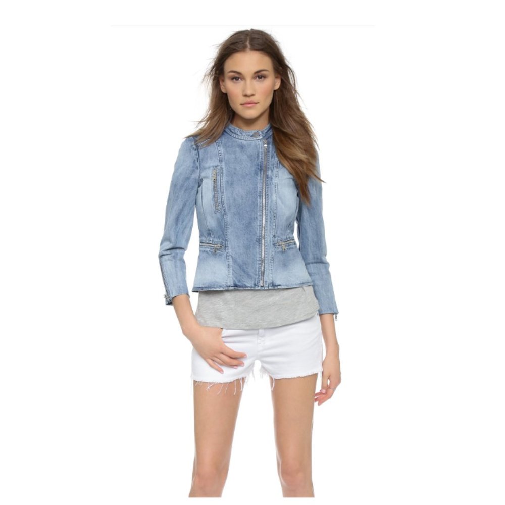 REBECCA TAYLOR light washed denim moto jean jacket - Picture 3 of 10